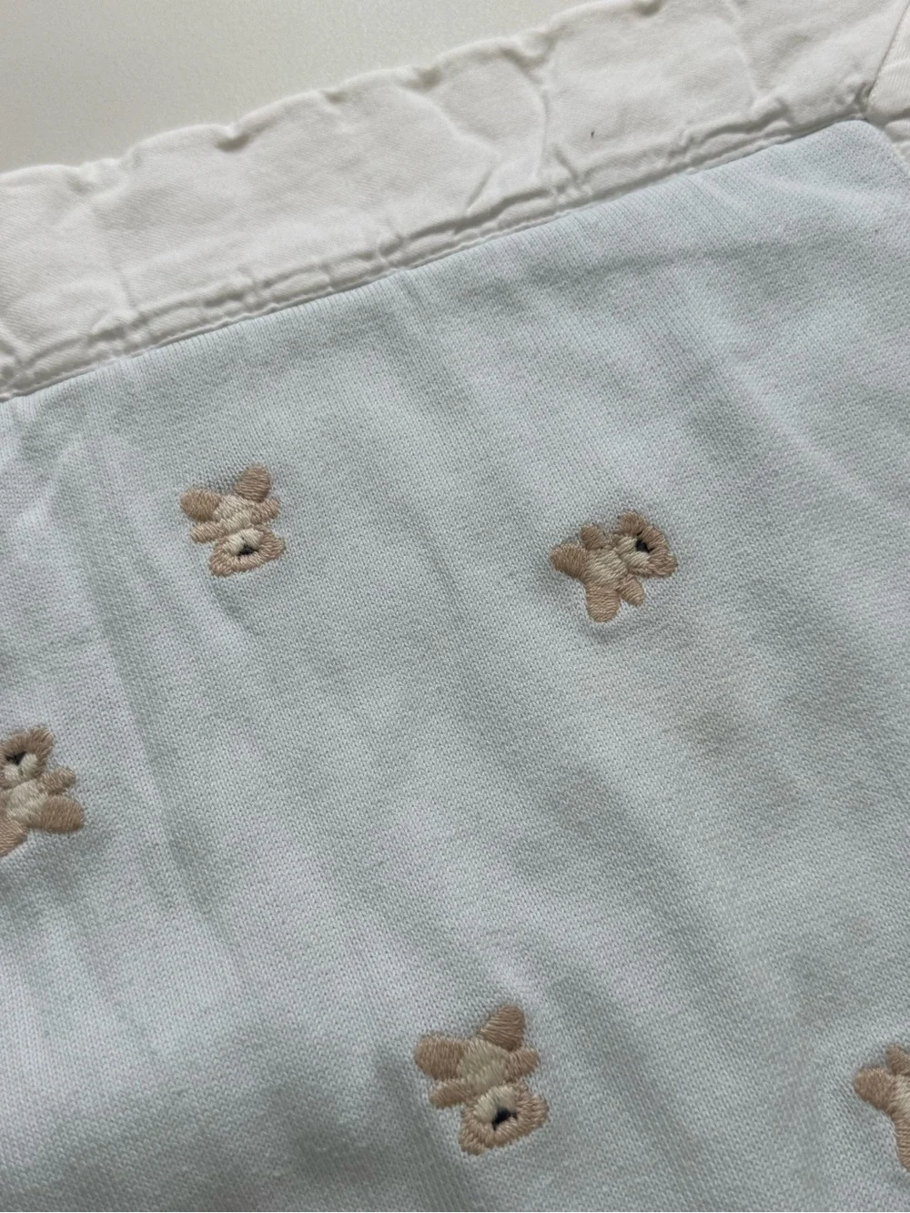 Neiman Marcus Light Blue & White Teddy Embroidered Baby Blanket 23x27 inches